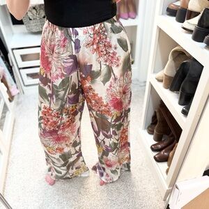 Bryn Walker Osca 100% silk floral print wide-leg ankle pants Women Size M NWT
